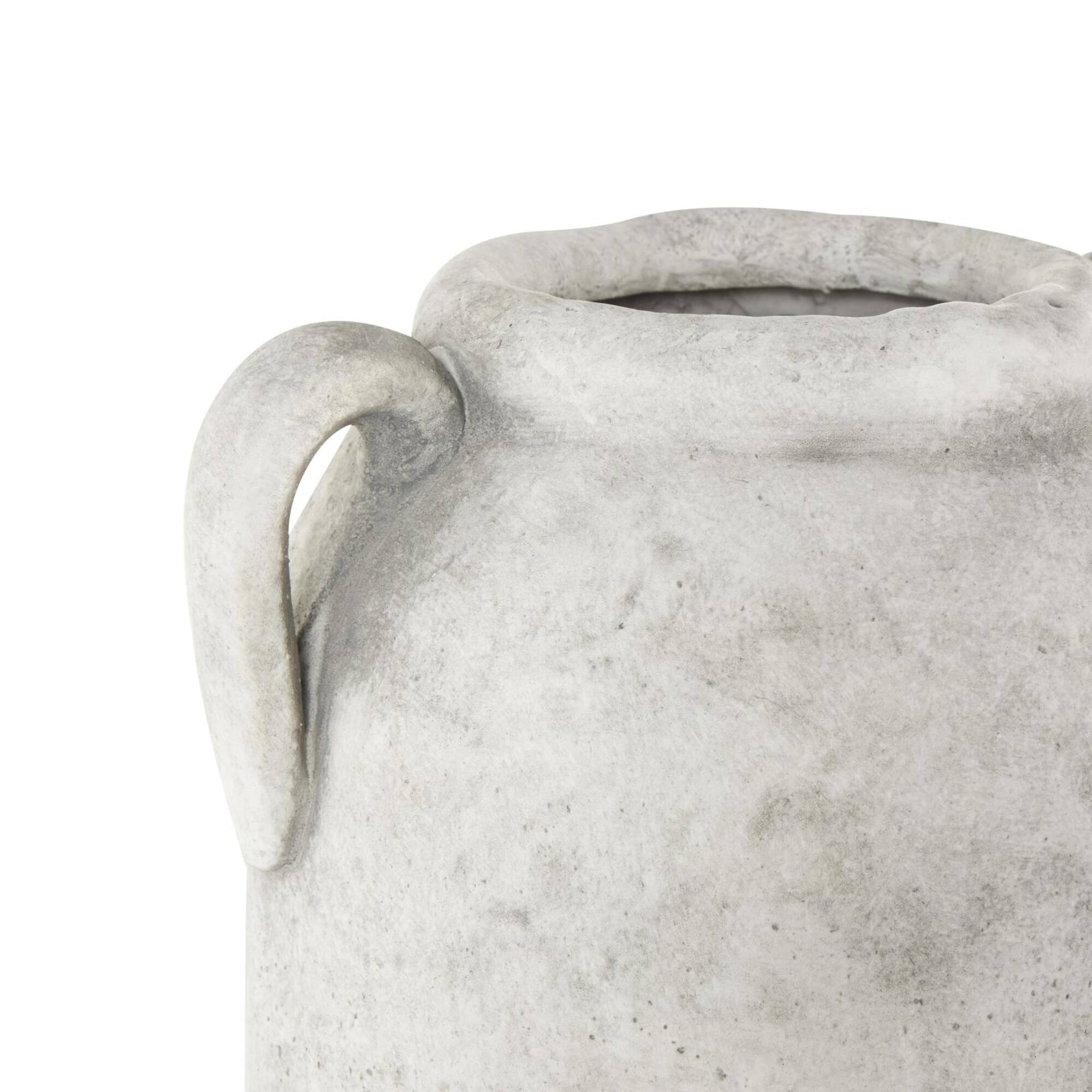 16.5" White Antique-Style Textured Ceramic Vase with and Handles